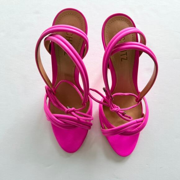 Schutz Yvi Heel Neon Pink NEW Sandal Size 8 Open Toe Party Barbie Designer - Picture 3 of 6